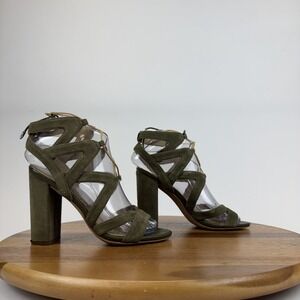 Womens Sam Edelman Yardley Olive Green Leather Strappy Heeled Sandals Size 5.5 M